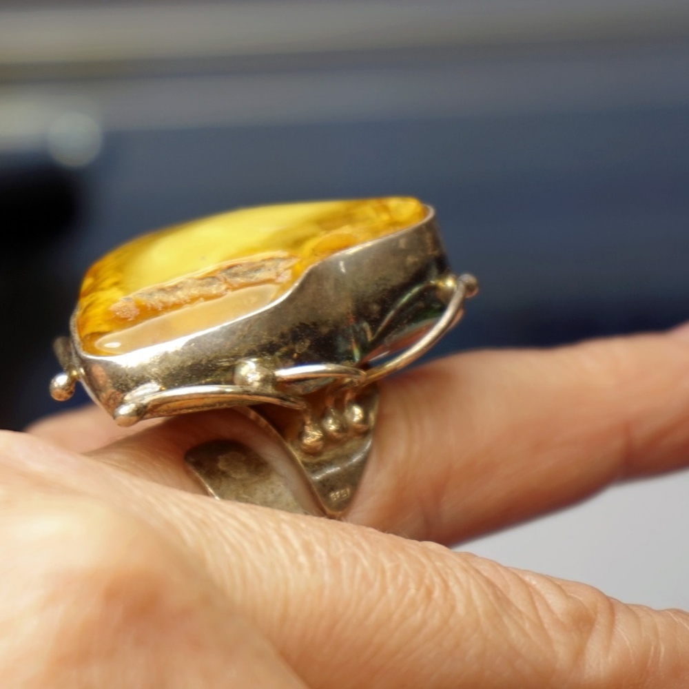 Bold Raw Amber Silver Ring Adjustable Unique - image 4